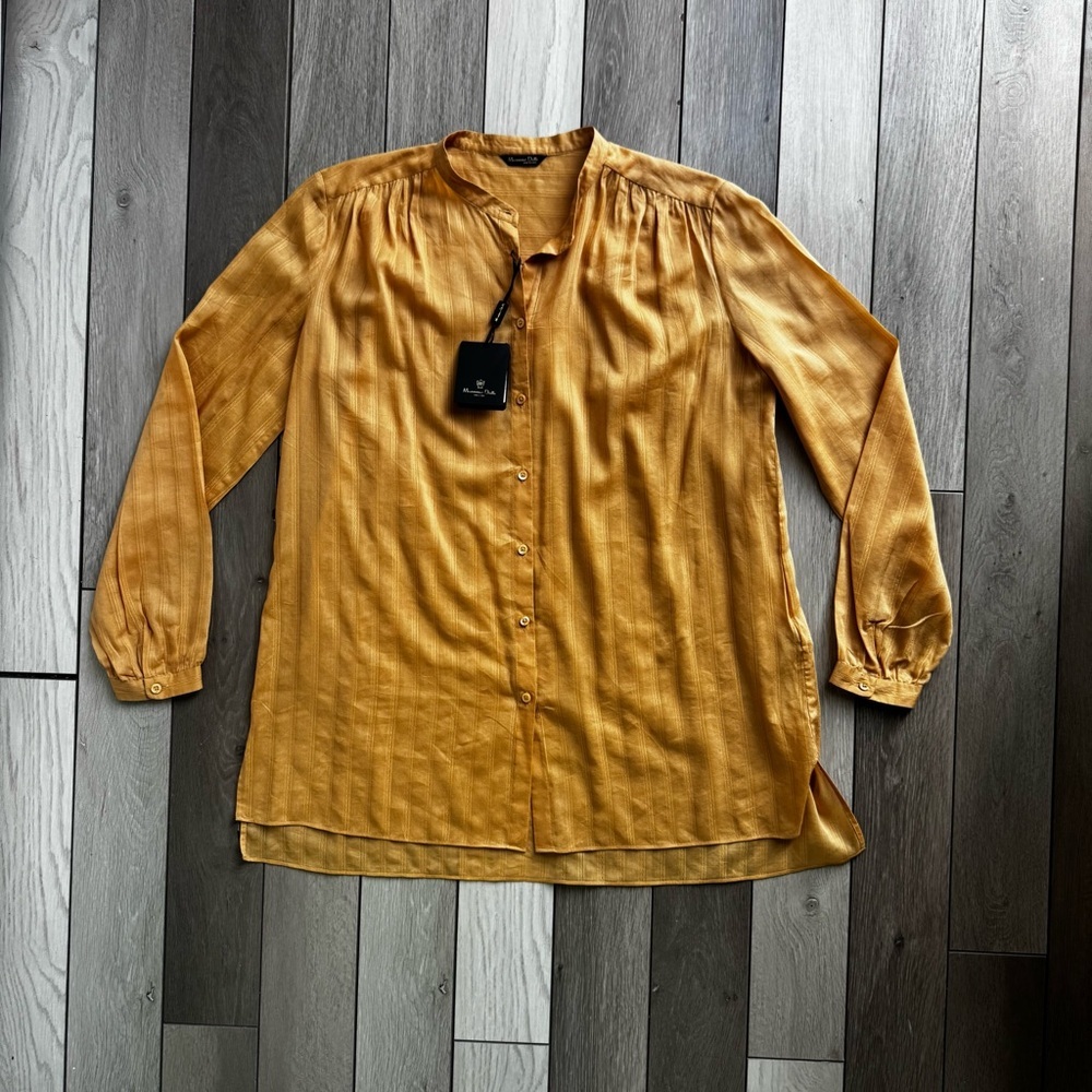Massimo Dutti Mustard Yellow Long Sleeve Button-Front Blouse